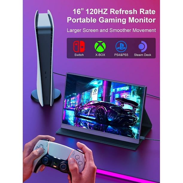 Blue Mars Portable Monitor, MagicRaven 16" 1920x1200 IPS Gaming Monitor for laptop, Dual USB C HDMI Computer Display with Speakers