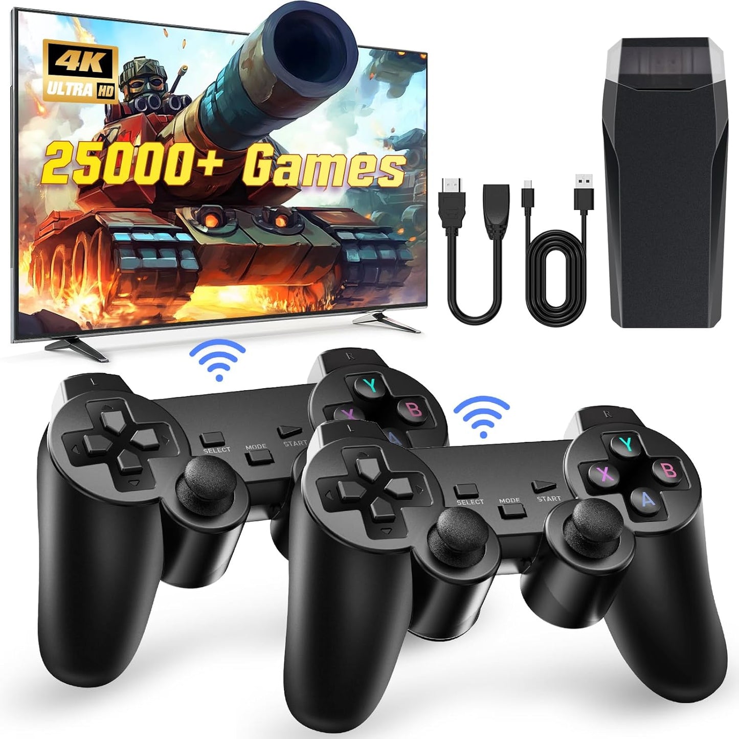 Retro Game Console, Wireless Retro Game Console, Plug & Play Video TV Game with 25000+ Built-in Games, 4K HDMI Output, and 2.4GHz Wireless Controller, 9 Classic Emulators (Black)