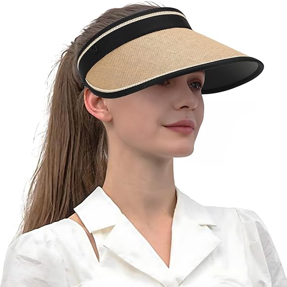 Women's Sun hat, Wide Brim hat, Anti-Ultraviolet, Hollow top Sun hat, roll up for Storage, Outdoor Beach Travel, Adjustable Elastic Band