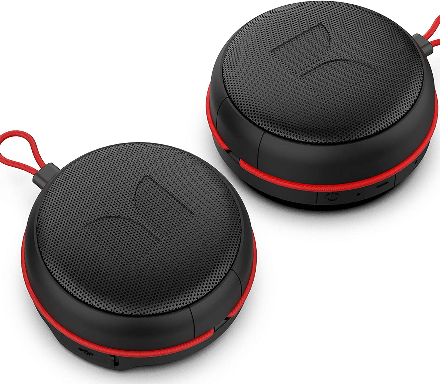 Monster PUCK Portable Bluetooth Speaker (2 Pack), 5 Watt Power Sound, Sync Up 2 EZ-Play Speakers, Up to 8 hours of Playtime, IPX5 Waterproof, Bungee Strap Included