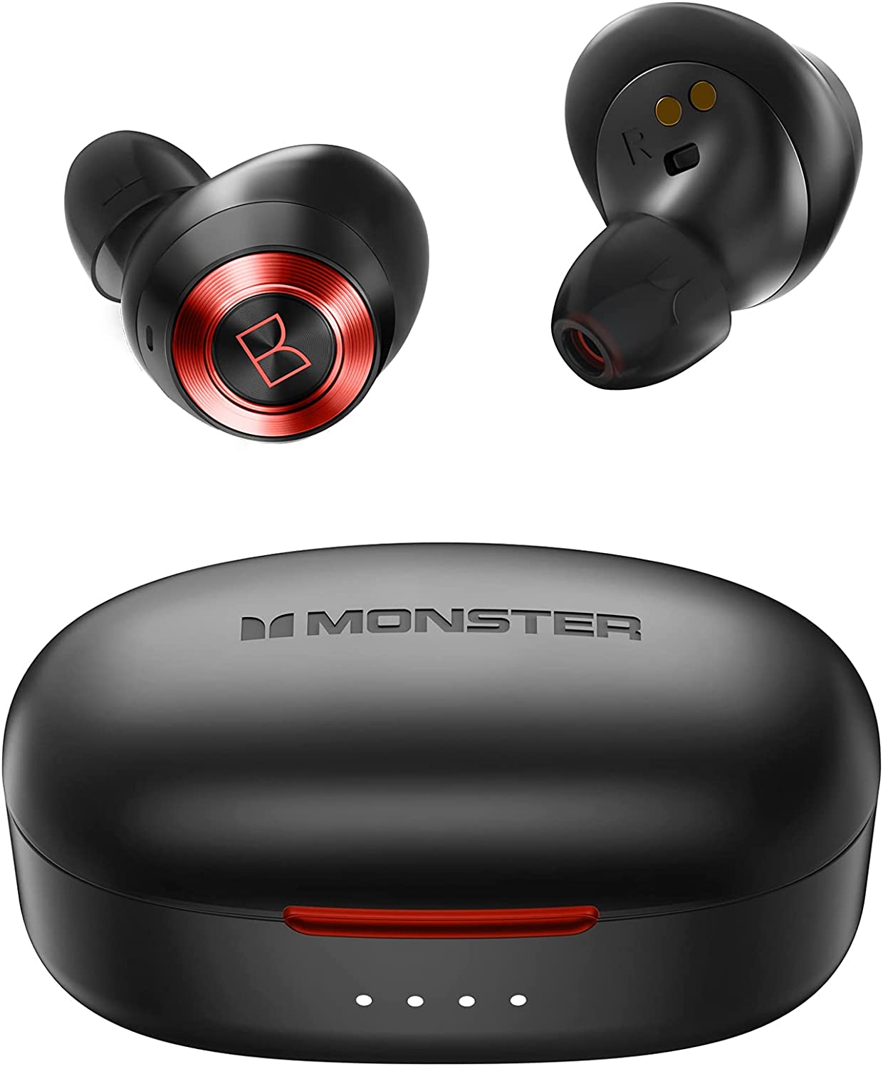 Monster Achieve 100 AirLinks Wireless Earbuds, True Wireless Earbuds Bluetooth Headphones, Earphones In-Ear Built-In Mic Headset, Usb-C Quick Charge, 24-Hour Playtime, Water Resistant Design For Sports, Black