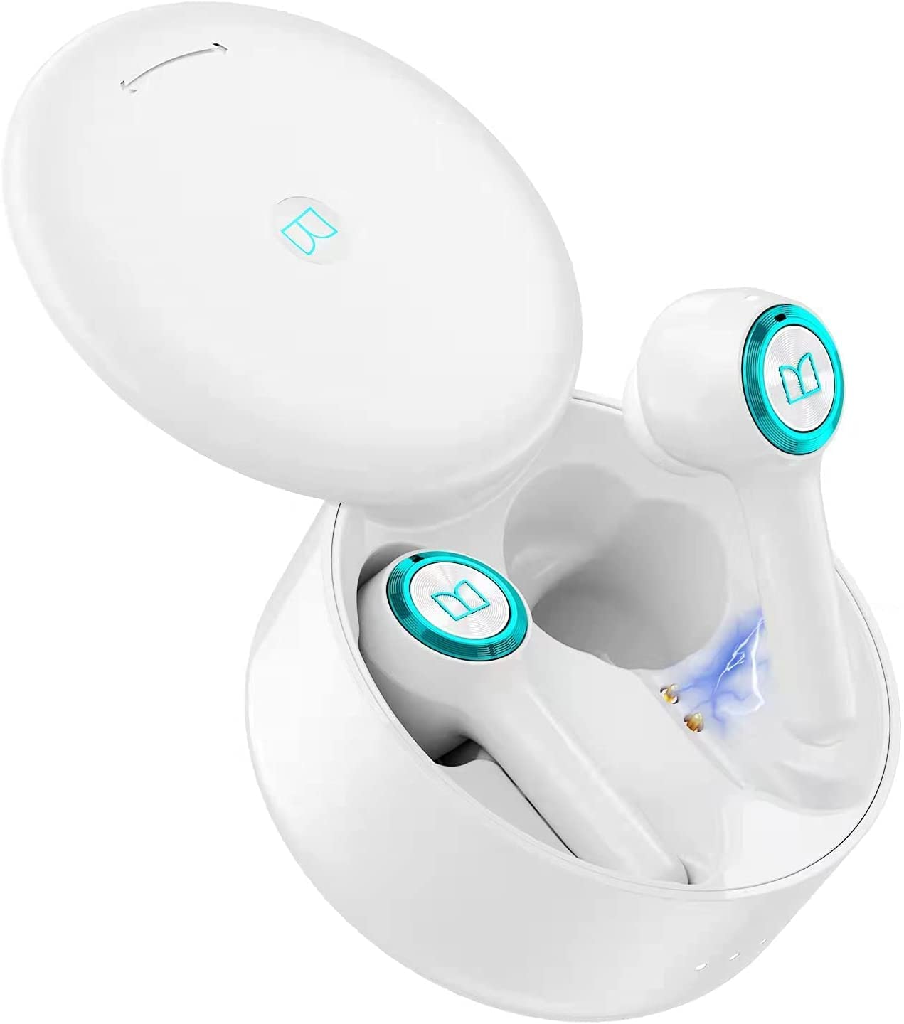 Monster Clarity 102 Plus Wireless Earbuds, Bluetooth Earbuds with Wireless Charging Case, Stereo in-Ear Headphones, Hands-Free Headphones with Noise-canceling Microphones, Clear Calls, Suitable for Sports , White