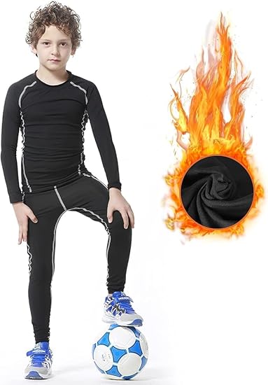Youth Kids'Thermal Underwear Set, Fleece-Lined Compression Shirt & Leggings, Kids Base Layer for Cold Weather Comfort