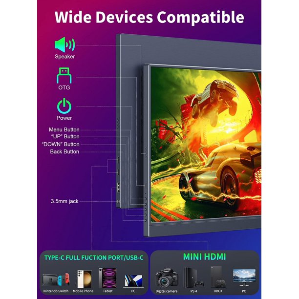 Blue Mars Portable Monitor, MagicRaven 16" 1920x1200 IPS Gaming Monitor for laptop, Dual USB C HDMI Computer Display with Speakers