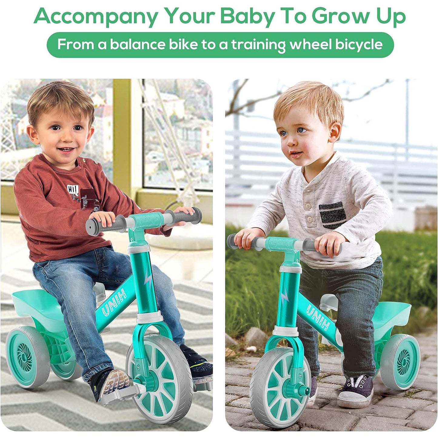Blue Mars Ride on Toys for Toddlers 1-3, Baby Bike with Basket, Adjustable Seat, 3 Silence Wheels