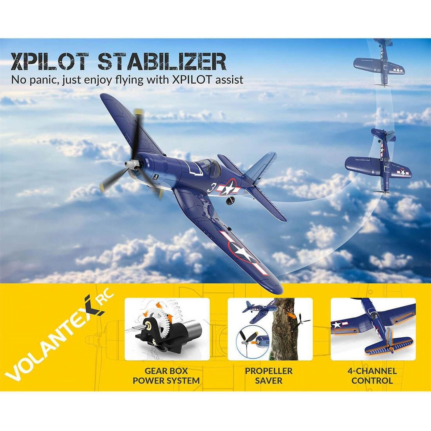 Blue Mars RC Plane, F4U Corsair 2.4G 4CH Remote Control Electric Fighter Aircraft Ready to Fly, EPP Foam Flight Stabilizer System