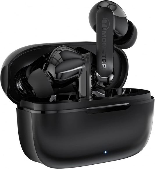 Monster N-Lite Clear Talk Wireless Earbuds, IPX8 Waterproof Earphones, Bluetooth 5.3 Headphones with CVC 8.0 Noise Reduction, Fast Charging for Sport