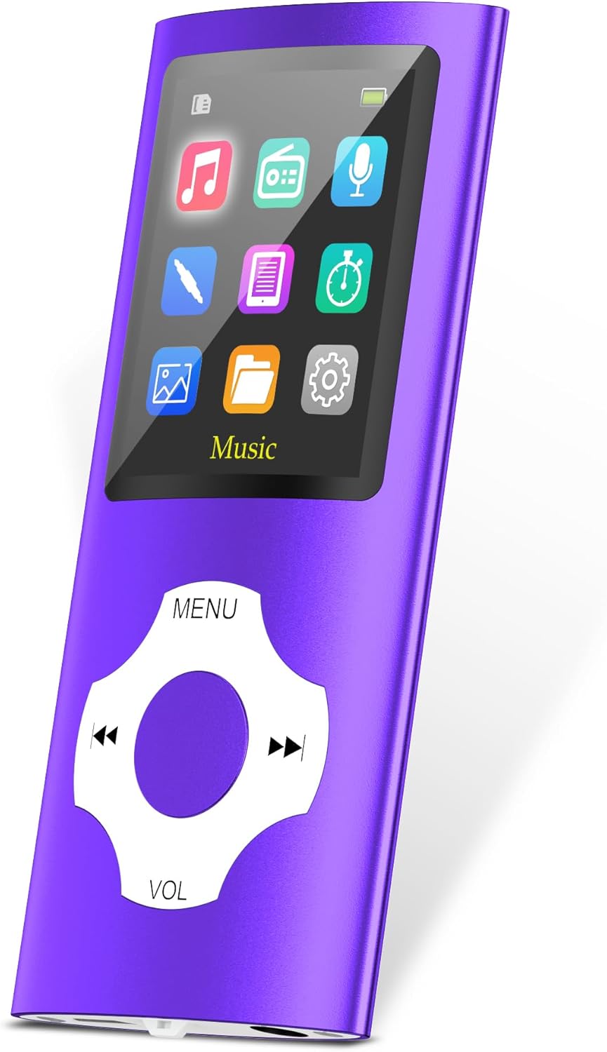 MP3 Player, AUOKING MP3 Player with 32GB, Hi-Fi Lossless Sound, Voice Recorder, E-Book and FM Radio Recorder, Supporting Expandable Memory up to 128GB(Purple)