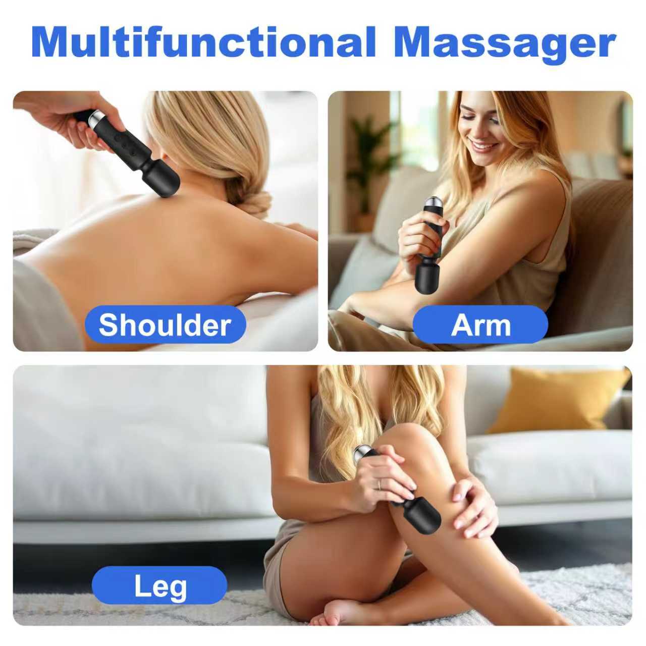 Blankdict Personal Massager, Micro Wireless Massager, Powerful Combination of Functions, Waterproof and Portable, Suitable for Neck, Leg and Hand Pain, Deep Black