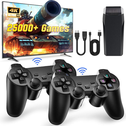 Retro Game Console, Wireless Retro Game Console, Plug & Play Video TV Game with 25000+ Built-in Games, 4K HDMI Output, and 2.4GHz Wireless Controller, 9 Classic Emulators (Black)