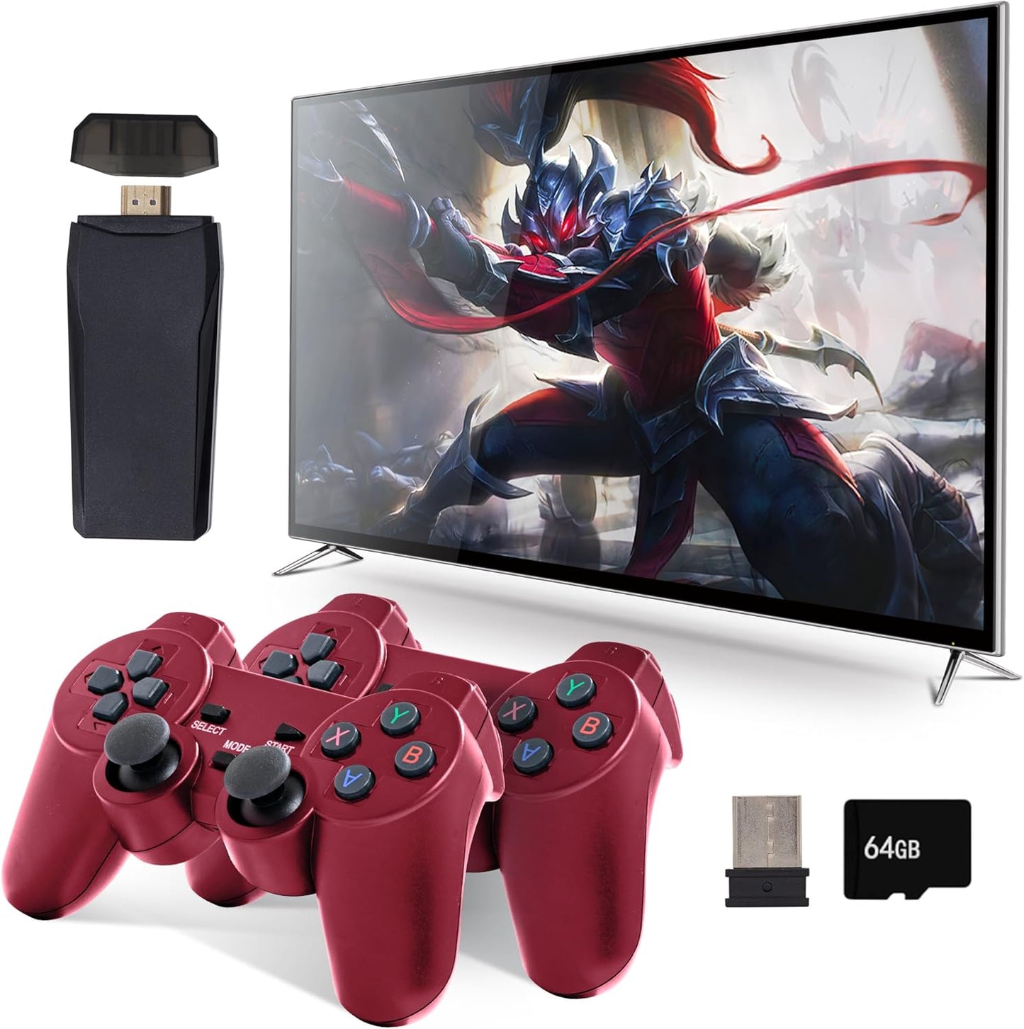 MSCFIT Retro Game Console, Plug & Play TV Gaming Console with 20,000 Built-in Games, 64GB, 4K HDMI Output, 9 Iconic Emulators, 2.4G Wireless Controllers, Red