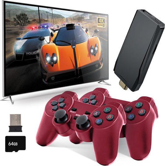 Wireless Retro Game Console, Nostalgia Stick Game, Retro Gaming Console with Built-in 9 Emulators, 20000+Games, 4K HDMI Output, Dual 2.4GHz Wireless Controller, Plug and Play Video Game Console