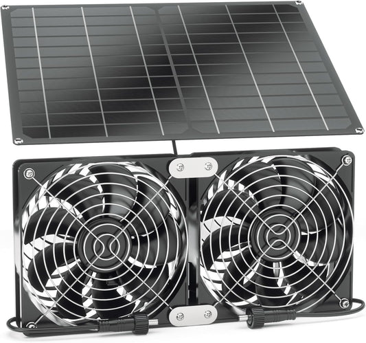 Solar Fan, 30W Solar Powered Fan, Greenhouse Solar Fan. Suitable for Chicken coops, pet Houses, Garage, and Solar ventilationFan, IPX7 Waterproof Solar Panel Fan Kit