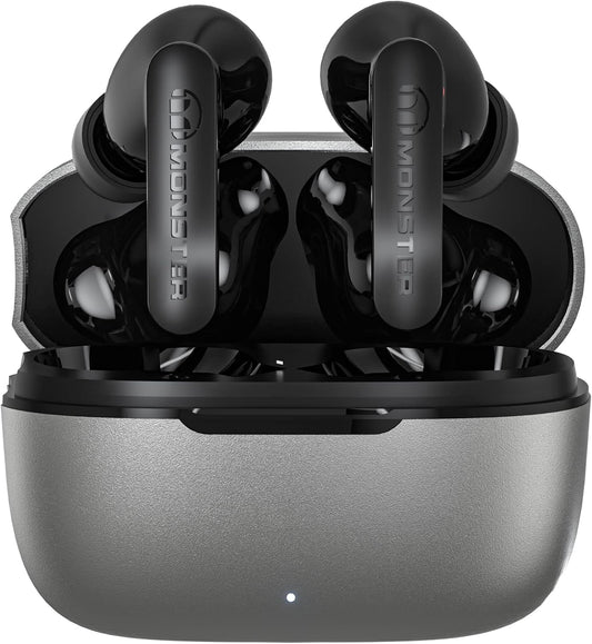 Monster N-Lite Clear Talk Wireless Earbuds Bluetooth 5.3 Headphones with CVC 8.0 Noise Reduction, IPX8 Waterproof in-Ear Stereo Earphones 60H Playtime, Bluetooth Earbuds Silver Gray