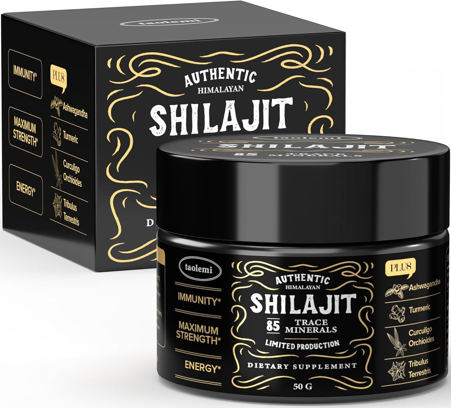Shilajit Pure Himalayan Organic, Shilajit Resin with 85+ Trace Minerals and Fulvic Acid for Enhanced Energy and Immune, Support Men & Women, Gold Grade, 800MG/time, 60+ Serving 50g Jar