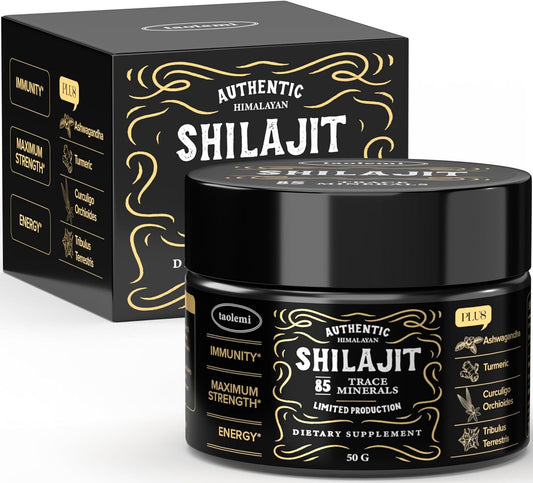 Shilajit Pure Himalayan Organic, Shilajit Resin with 85+ Trace Minerals and Fulvic Acid for Enhanced Energy and Immune, Support Men & Women, Gold Grade, 800MG/time, 60+ Serving 50g Jar