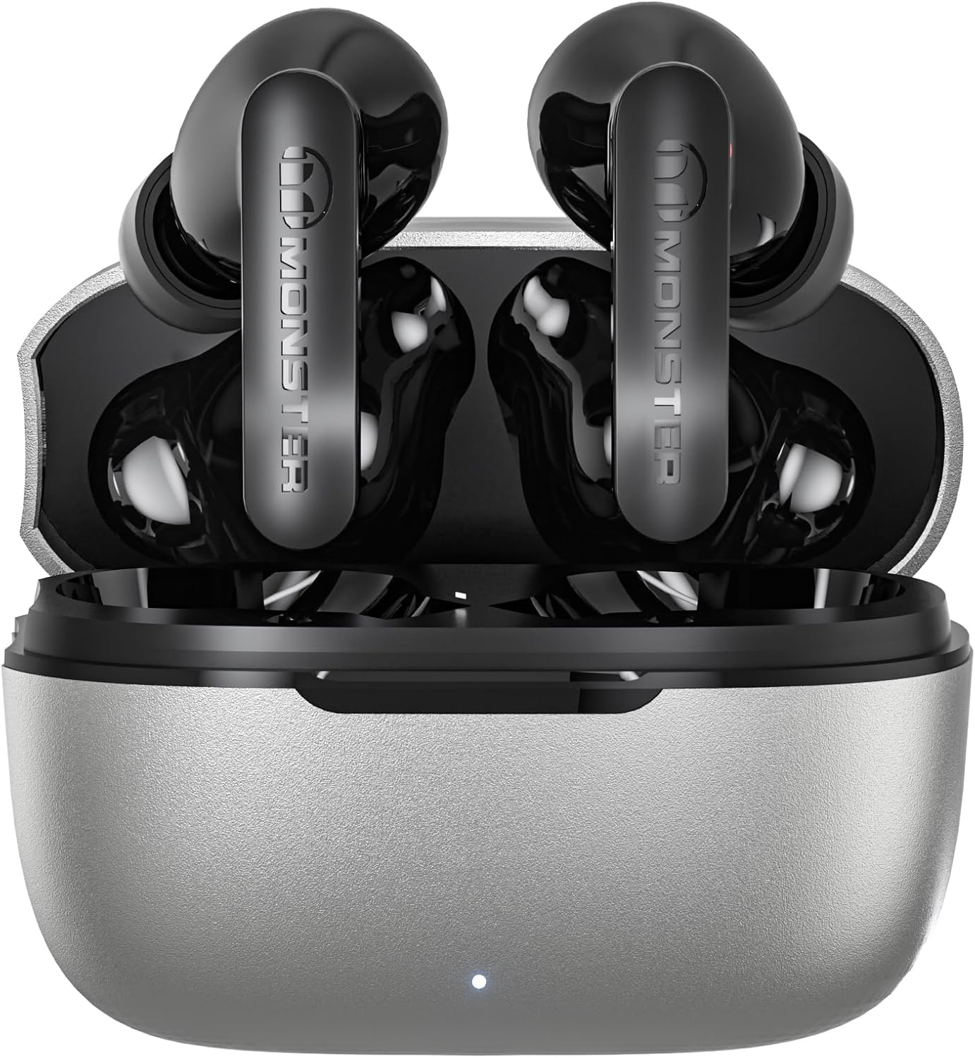 Monster N-Lite Clear Talk Wireless Earbuds Bluetooth 5.3 Headphones, IPX8 Waterproof in-Ear Stereo Earphones 60H Playtime, with Fast Charging for Sport, Bright Silver, MH22107