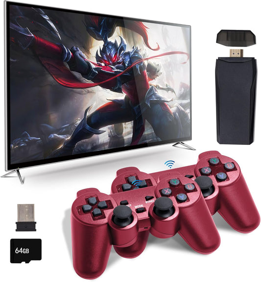 Retro Game Console, Plug & Play TV Gaming Console with 20,000 Built-in Games, 4K HDMI Output,64GB, 9 Iconic Emulators, 2.4G Wireless Controllers, Red