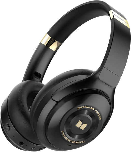 Monster Persona Active Noise Cancelling Headphones, Wireless Headphones with Mic, Over-Ear Bluetooth Headset, 30H Playtime, Hi-Fi Audio & Deep Bass, Memory Foam Ear Cups, for Travel, Home Office.