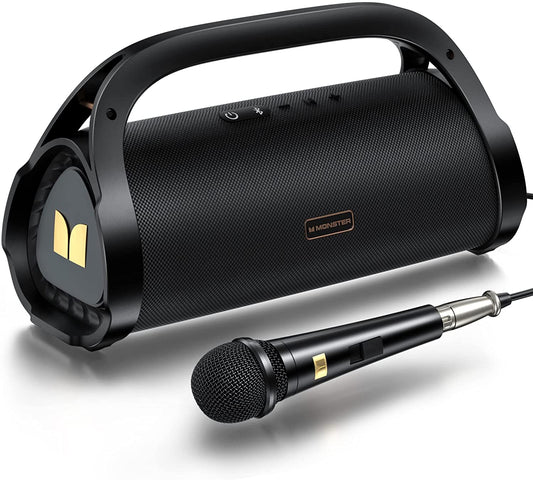 Monster Adventurer Max Bluetooth Speakers, IPX7 Waterproof Outdoor Bluetooth Speakers, Active Extra Bass, Fast Charging, with Microphone, Suitable for Beach, Parties, Gym, Black.