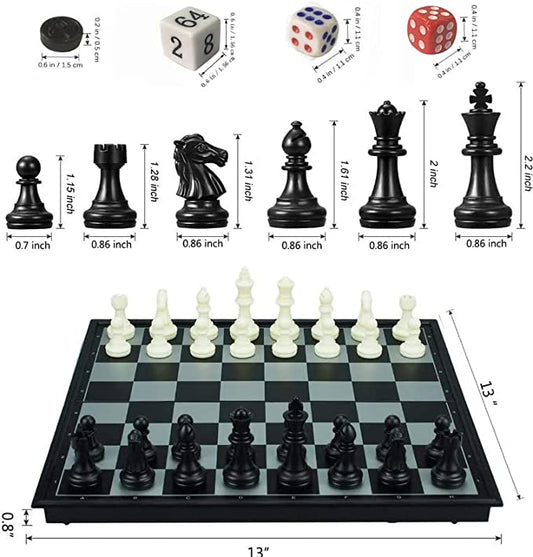 Muzikin Chess Checkers Backgammon Set, Magnetic Chess Travel Magnet Chess with Folding Case 13"