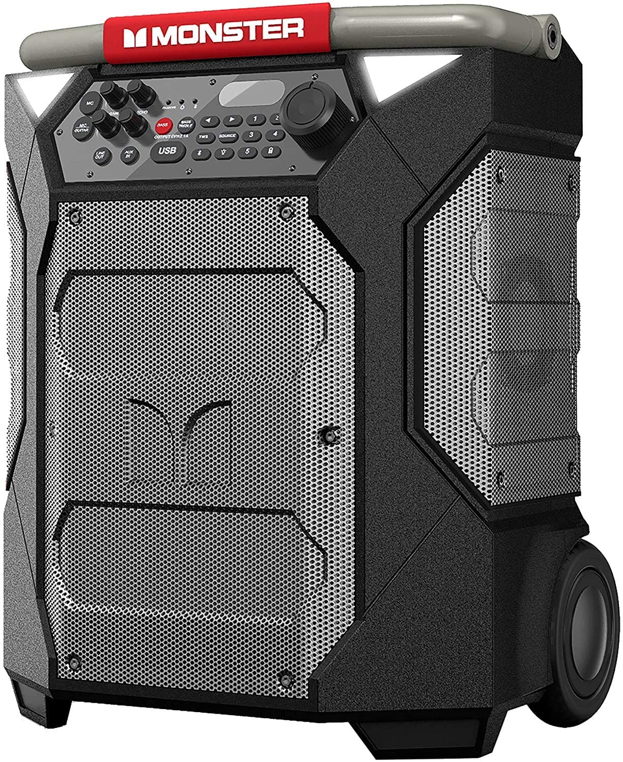 Monster Rockin' Roller 270 Portable Indoor/Outdoor Wireless Speaker, 200 Watts, Up to 100 Hours Playtime, IPX4 Water Resistant, Qi Charger, Connect to Another TWS Speaker