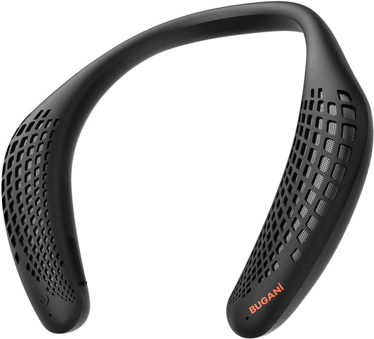 BUGANI Wearable Speaker, Neckband Bluetooth Speaker, Portable Bluetooth Speakers, True Stereo Sound, Bluetooth 5.0 Built-in Mic, IPX5 Waterproof, Suitable for Games, Hiking, Biking, Black