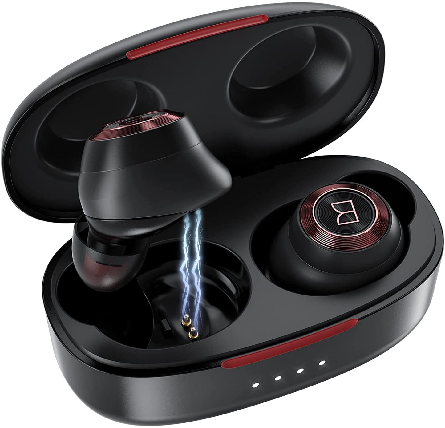 Monster Achieve 100 AirLinks Wireless Earbuds, Bluetooth 5.0 in-Ear Stereo Headphones, USB-C Quick Charge, Built-in Mic for Clear Calls, Water Resistant Design for Sports, Black Red
