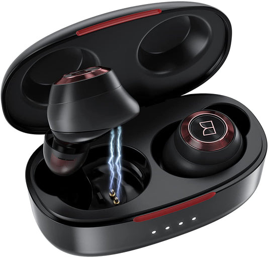Monster Achieve 100 AirLinks Wireless Earbuds, Bluetooth 5.0 in-Ear Stereo Headphones, USB-C Quick Charge, Built-in Mic for Clear Calls, Water Resistant Design for Sports, Black Red