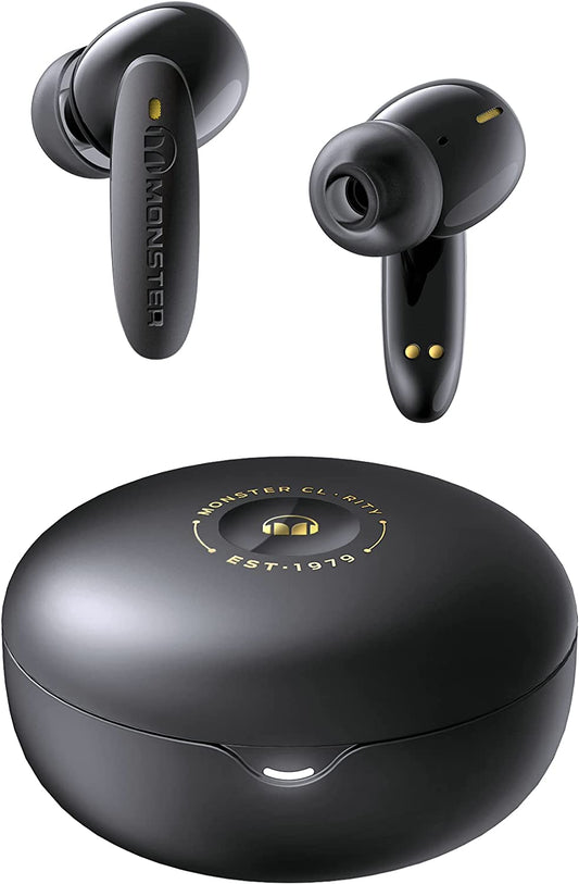 Monster Clarity 108 ANC Active Noise Cancelling Earbuds Bluetooth 5.2 Wireless Earphones with 4 Built-in Microphones, 30H Long Playtime Deep Bass Fast Charging Cordless Hands Free Clear Call