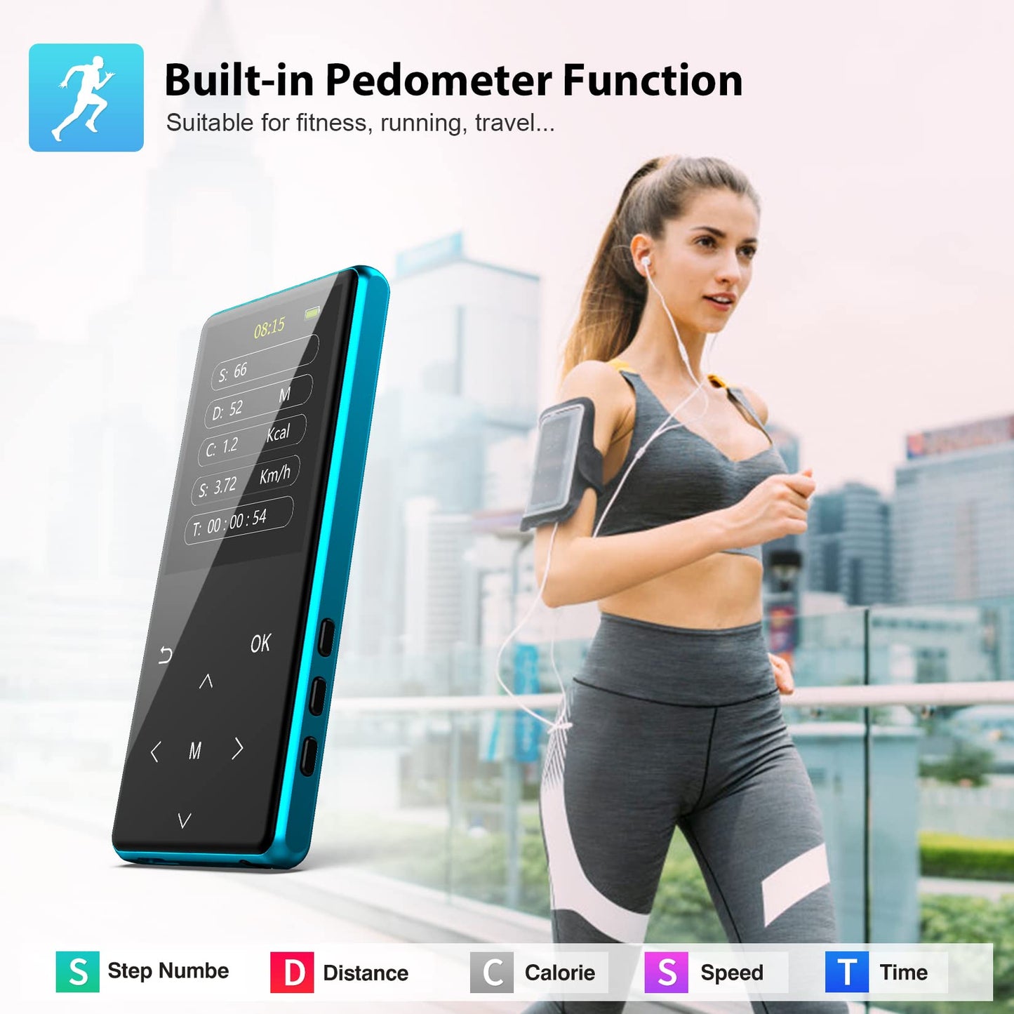 MP3 Player, 64GB MP3 Players with Bluetooth 5.2 Supports Lossless Music to Restore High-Fidelity Sound Quality, Support Recording, with FM, Includes arm Strap and Player Case, Easy to Carry, Blue.