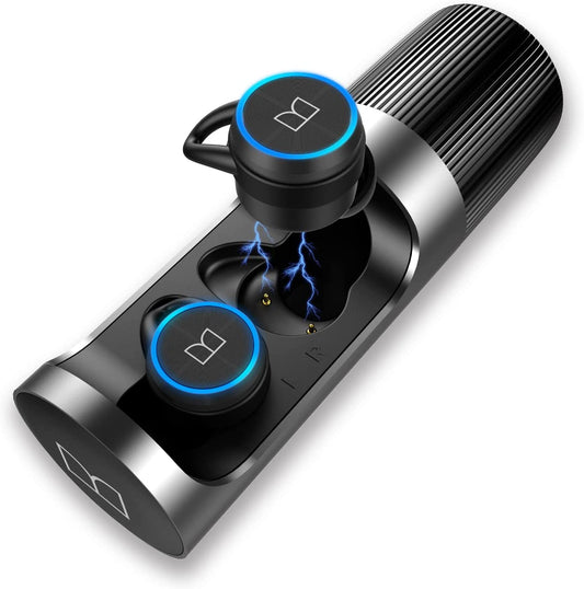 Monster Clarity 101 AirLinks Bluetooth Earbuds, in-Ear Wireless Headphones with Rotating Metal Charging Case, Bluetooth 5.0, with USB-C Charging Case, Clear Call,Deep Bass for Sports