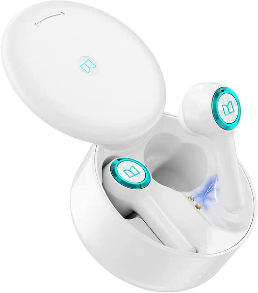 Monster Clarity 102 Plus Wireless Earbuds, Bluetooth Earbuds with Wireless Charging Case, Stereo in-Ear Headphones, Hands-Free Headphones with Noise-canceling Microphones, Clear Calls, Suitable for Sports , White